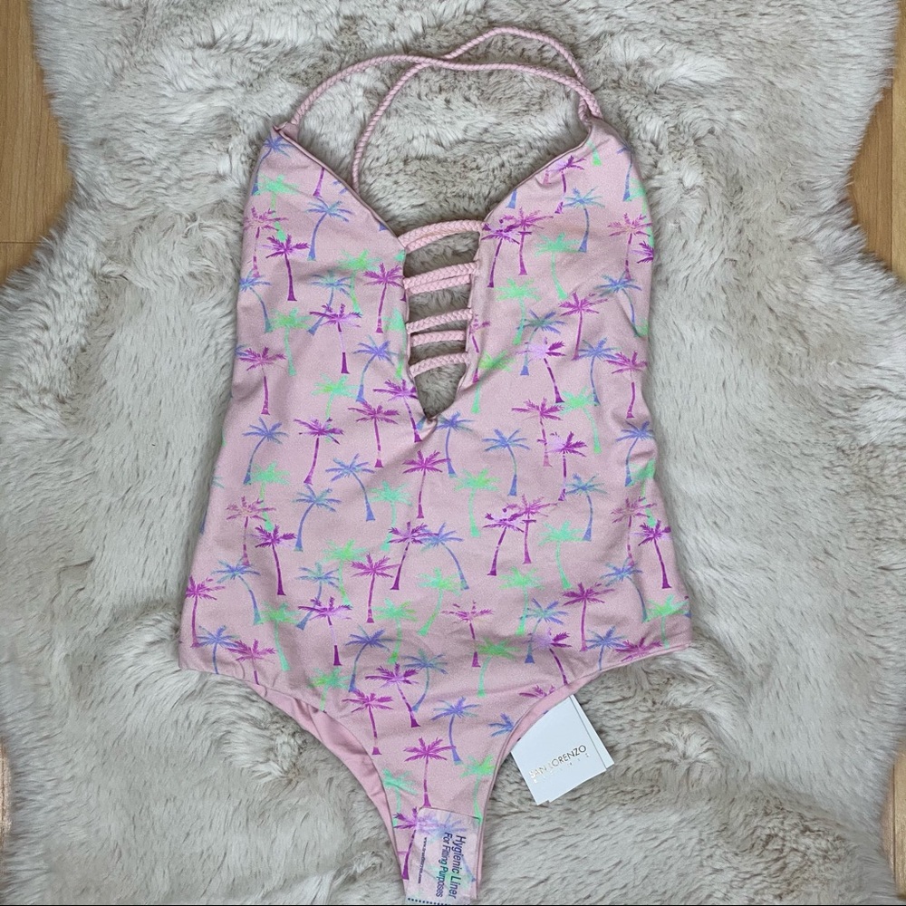 San Lorenzo Pink Palm-Print Strappy One-Piece Swimsuit